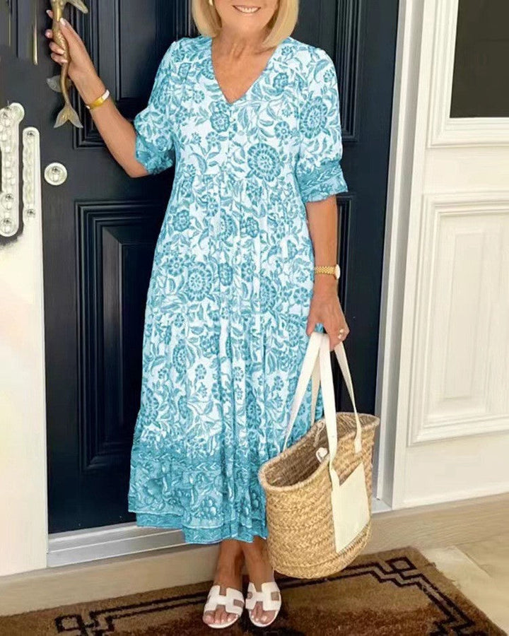 Nalira – tiefer V-Ausschnitt, Blumenmuster – Kleid