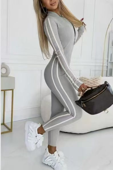 Vayla – Kontrast-Seitenstreifen Stretchjersey-Jumpsuit