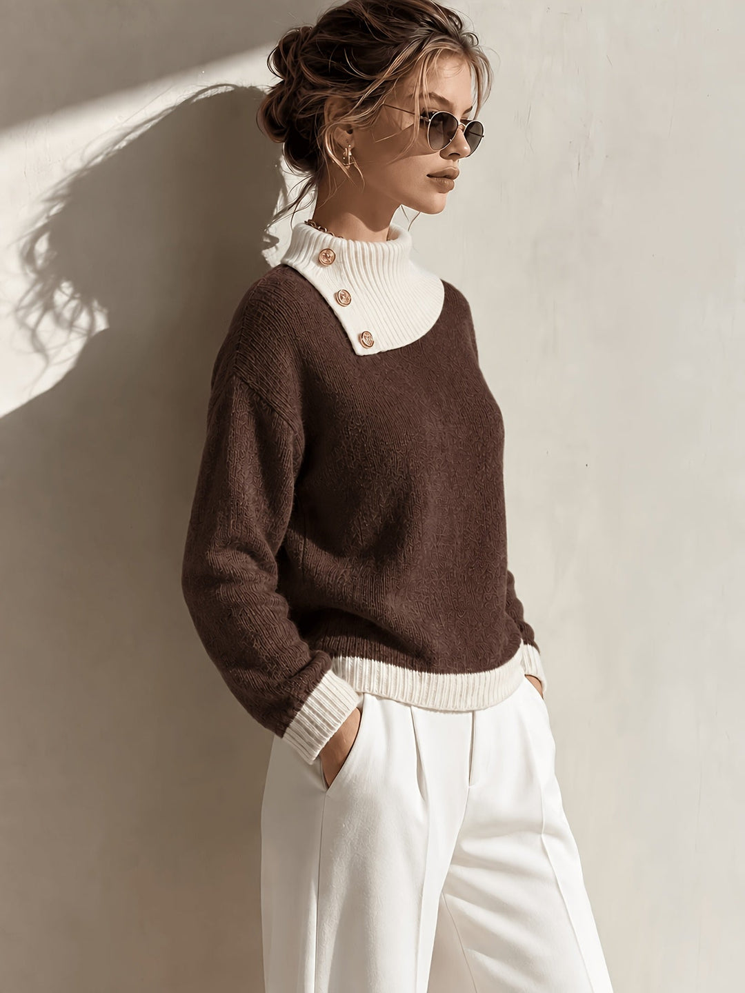 Calira – Asymmetrischer Halsausschnitt Strickpullover