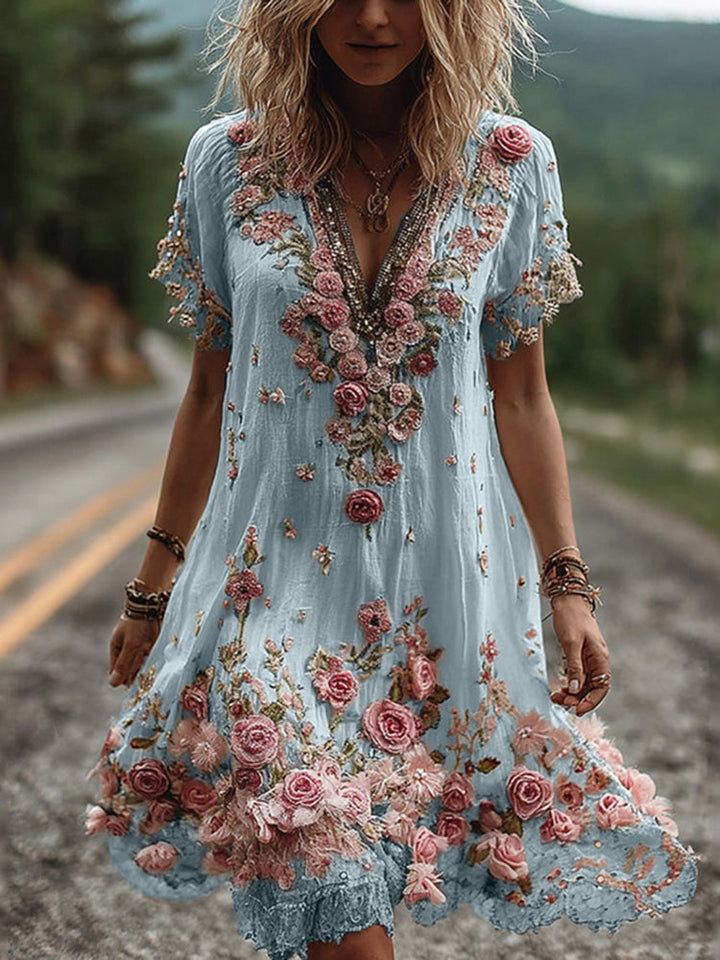 Noreli – Kleid aus Baumwollmischung mit floraler Stickerei