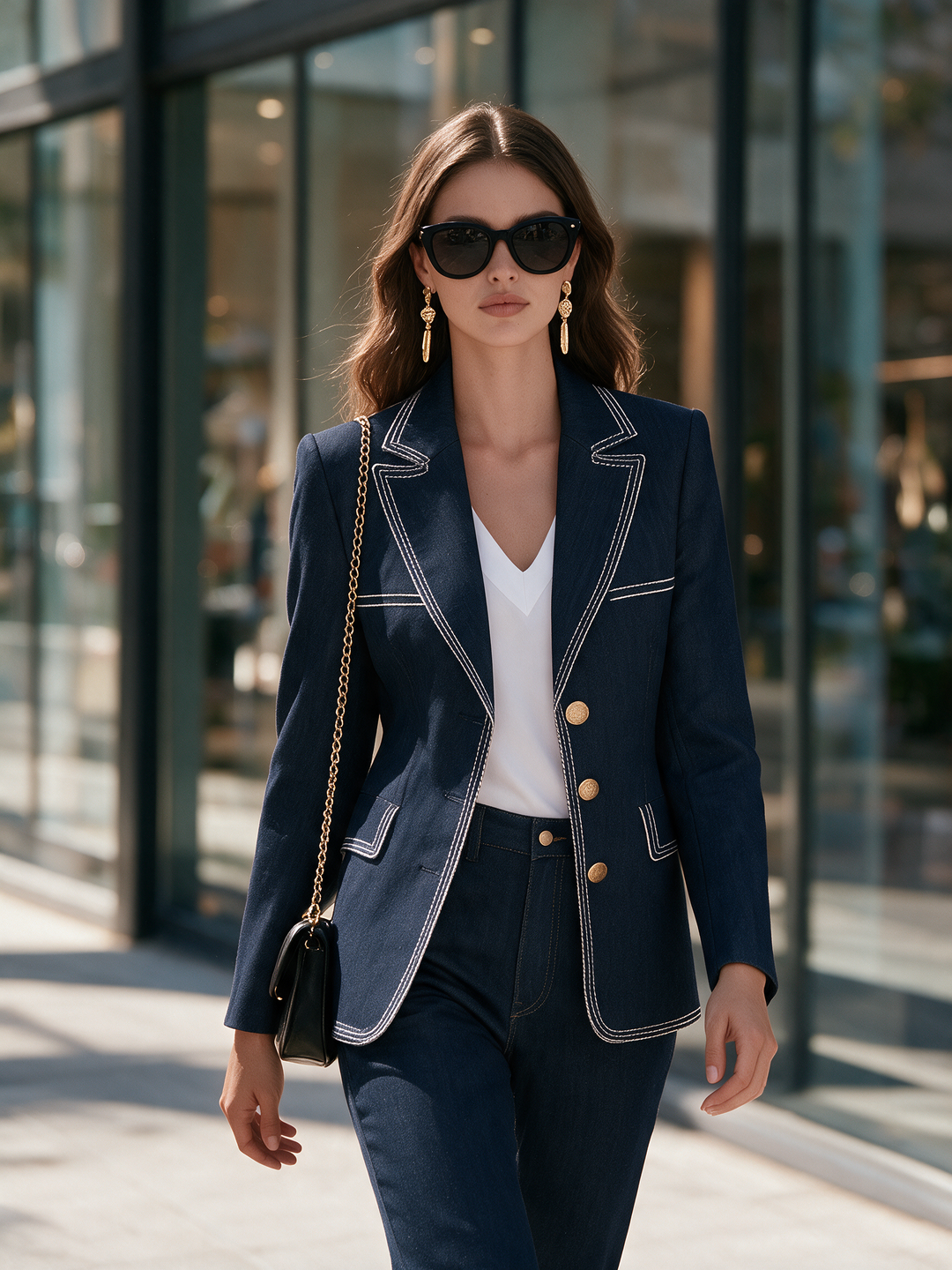 Orlise – Denim-Blazer mit goldenen Knöpfen
