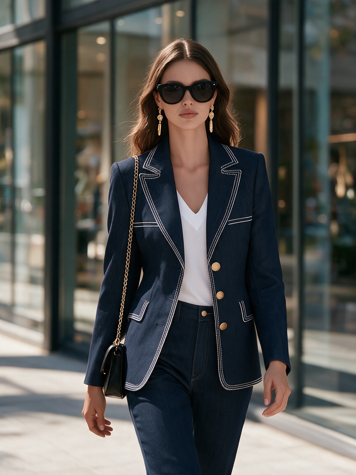 Orlise – Denim-Blazer mit goldenen Knöpfen
