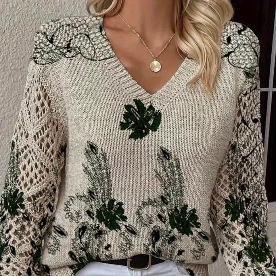 Aunira – Allover-Blumenmuster Strickpullover