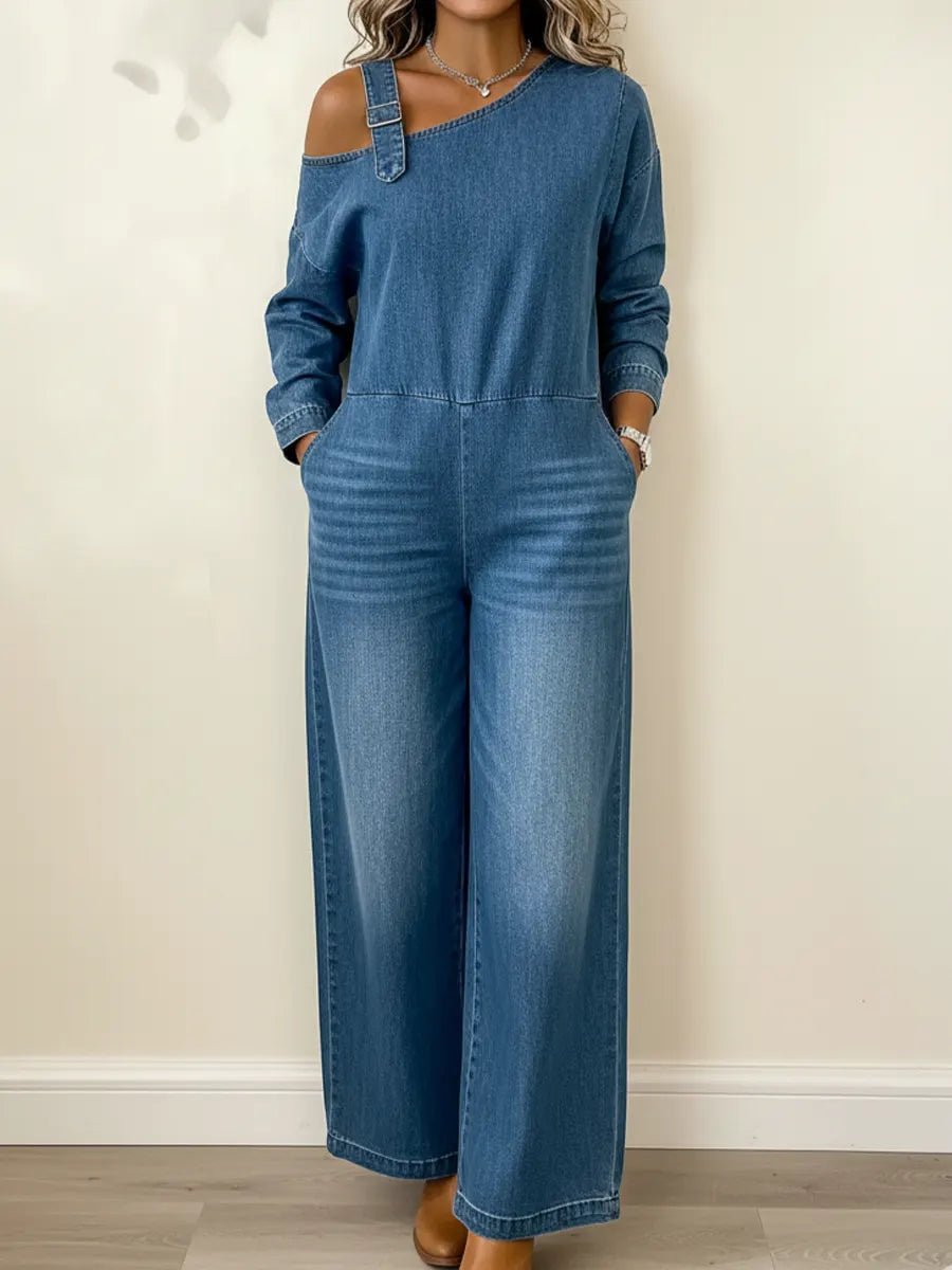 Lyrane – Denim-Jumpsuit mit Bardot-Ausschnitt