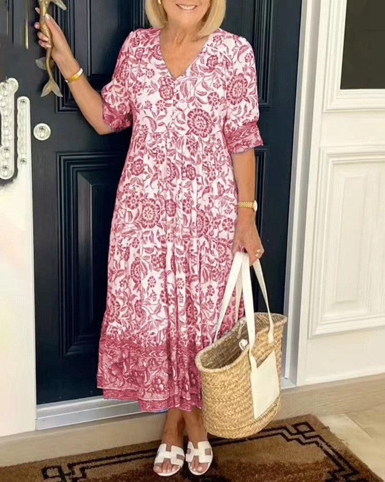 Nalira – tiefer V-Ausschnitt, Blumenmuster – Kleid