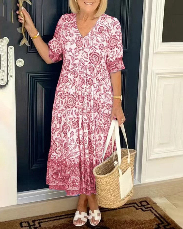 Nalira – tiefer V-Ausschnitt, Blumenmuster – Kleid
