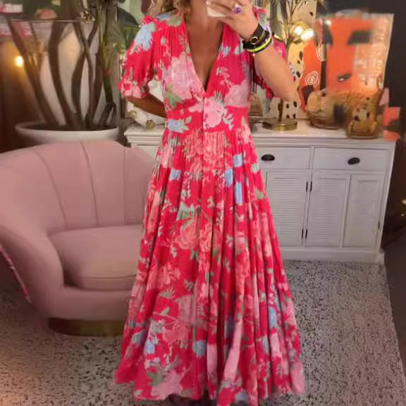 Avyra – V-Ausschnitt Blumendruckkleid