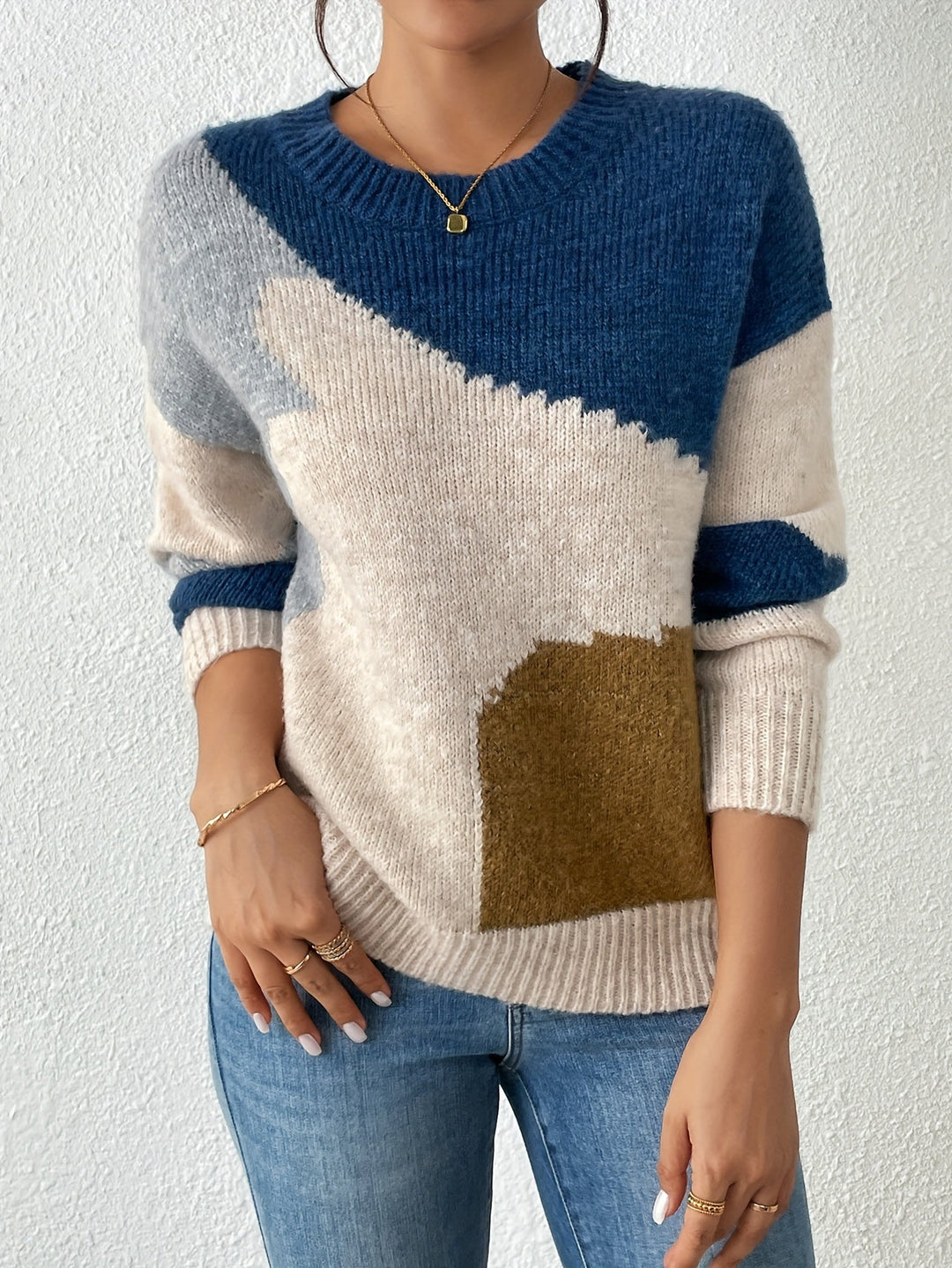 Luniva – zweigeteilter Farbblock-Strickpullover