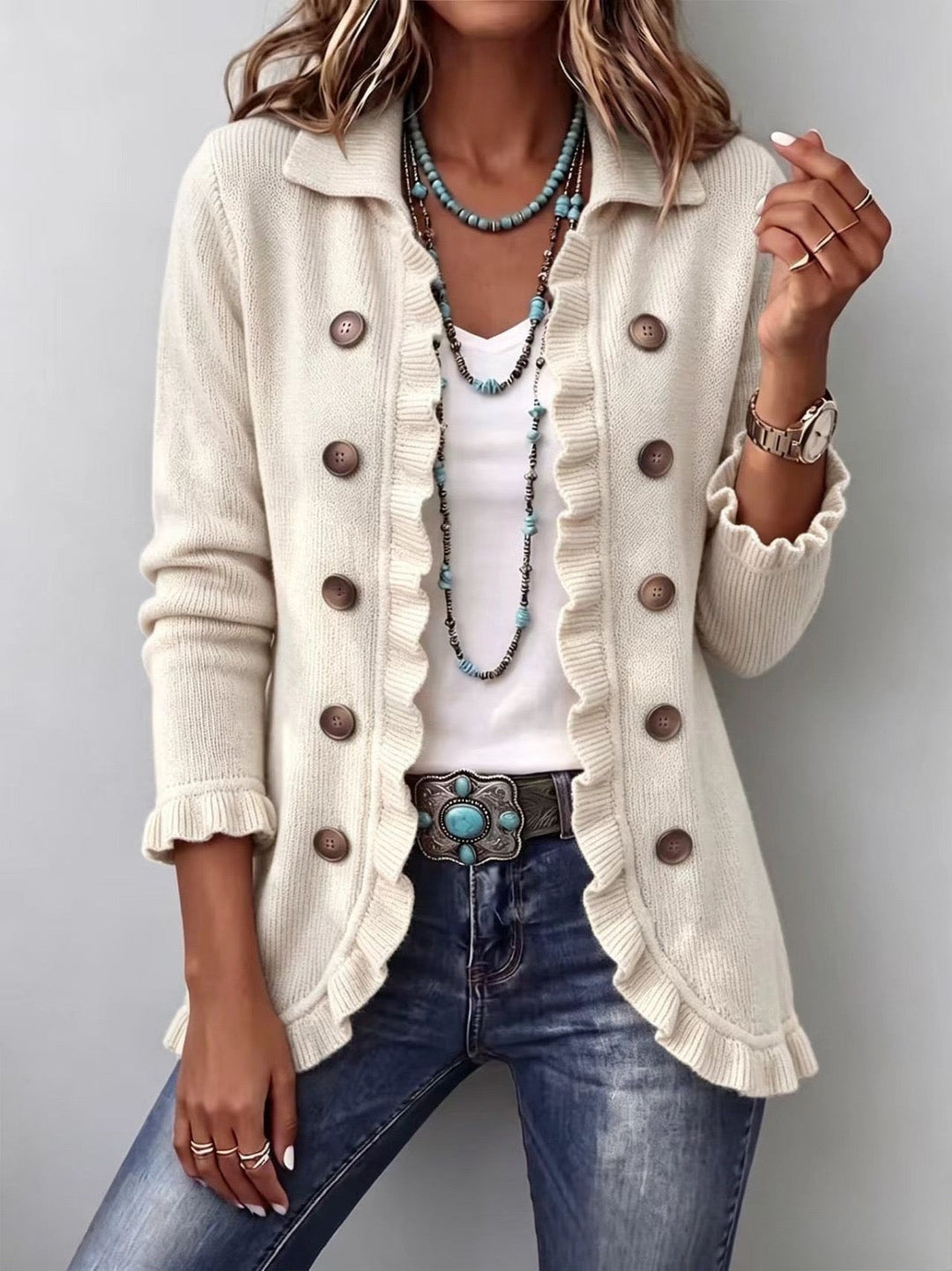 Nivora – Rüschensaum-Strickjacke