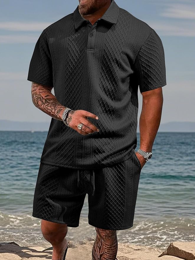 Varlo – Polo- und Shorts-Set aus strukturiertem Stoff