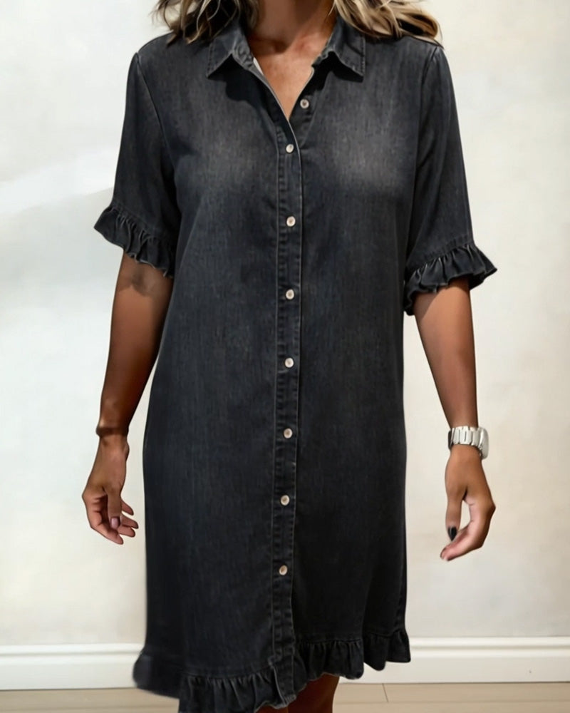 Kiraya – Rüschenärmel-Denimkleid
