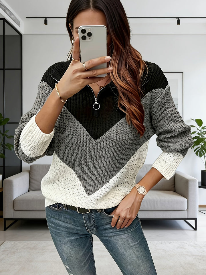 Velira – Colorblocking-Strickpullover mit Reißverschluss