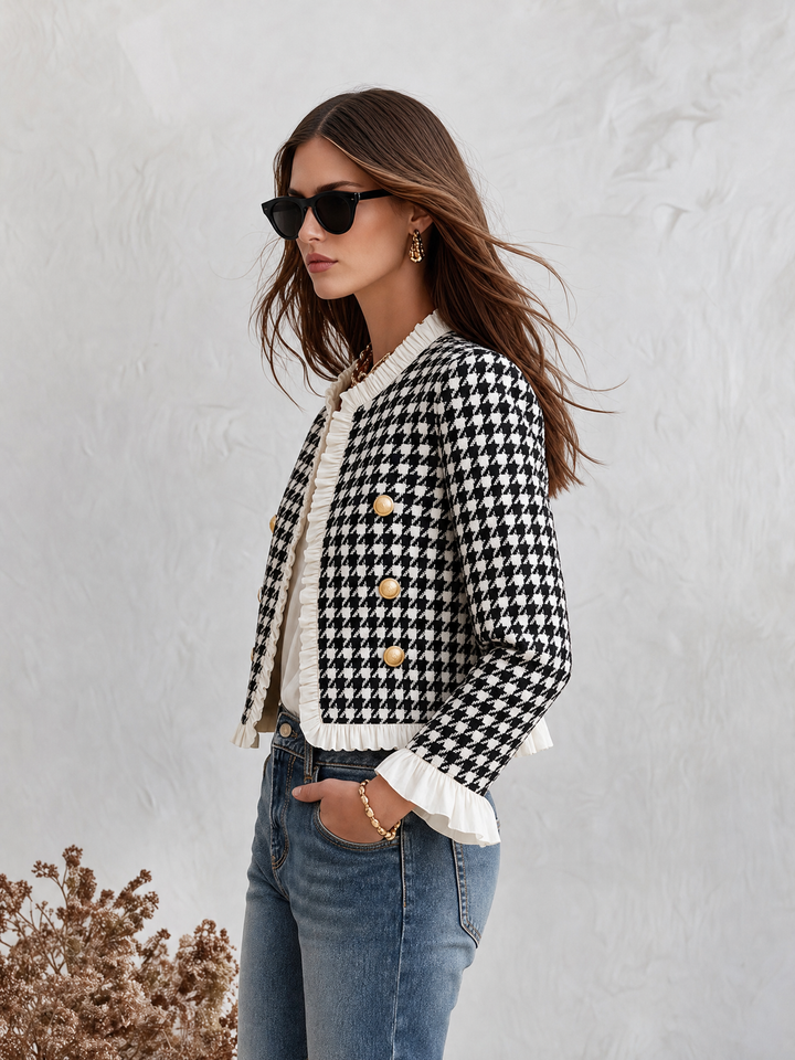 Mevara – Jacke mit Rüschensaum im Hahnentritt
