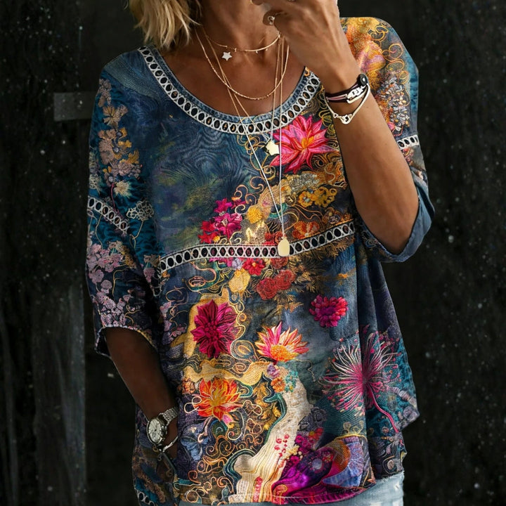 Nivara – Blumenmuster-Denimhemd