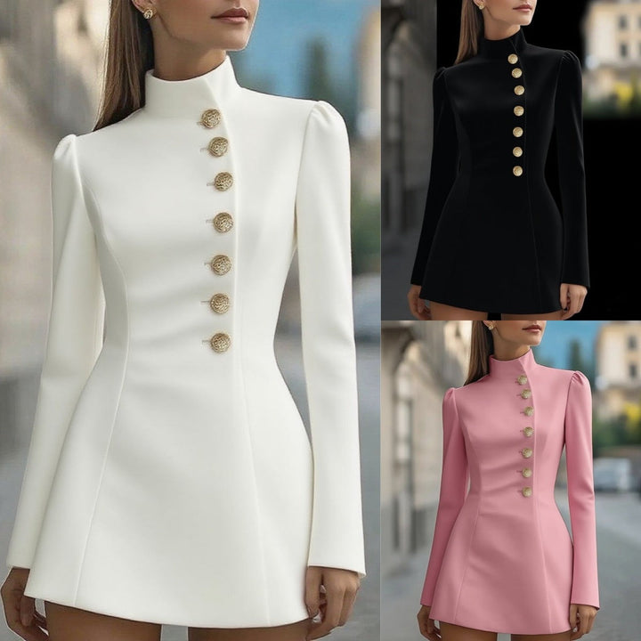 Velira – Kleid aus gewebtem Anzugstoff mit Stehkragen