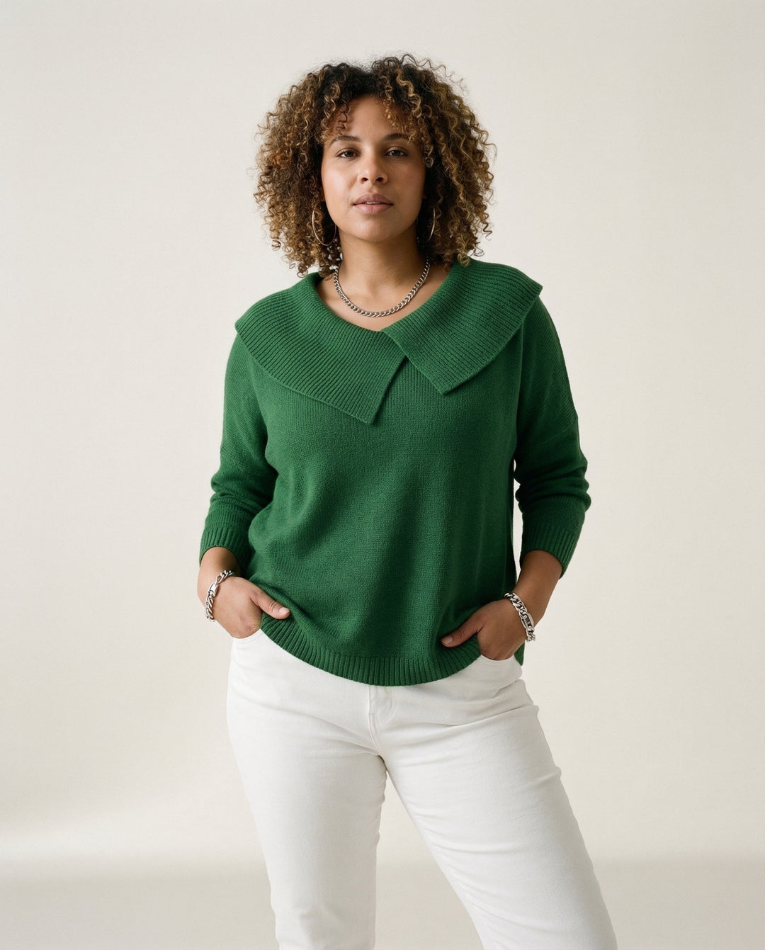 Faltenkragen-Wollmix-Pullover