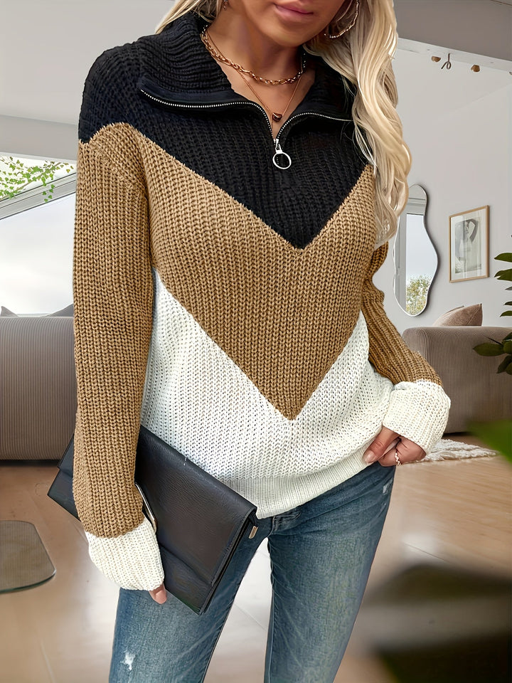 Velira – Colorblocking-Strickpullover mit Reißverschluss