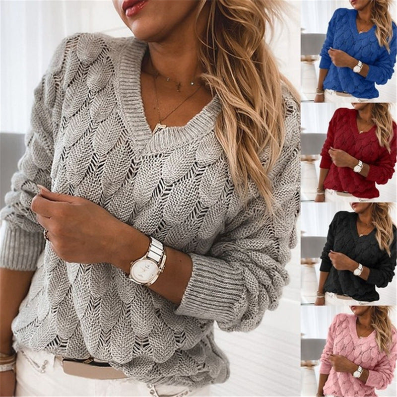 Virela – V-Ausschnitt-Strickpullover mit Lochmuster