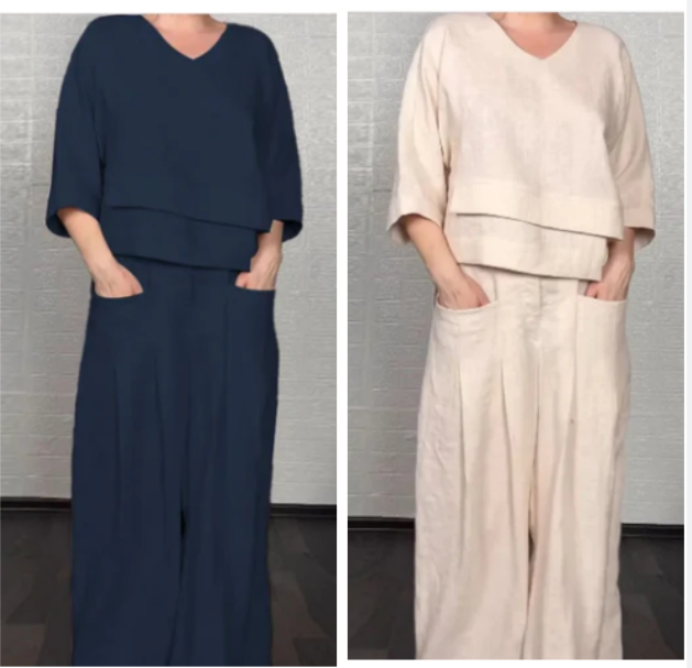Virela – asymmetrisch gesäumtes Baumwoll-Leinen-Set