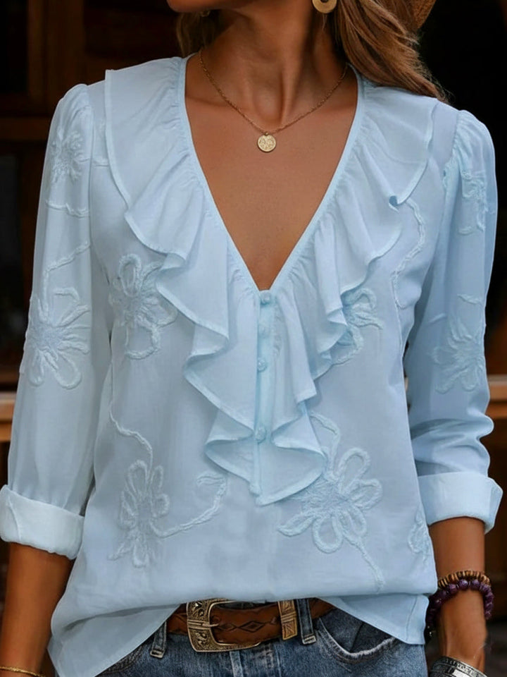 Virela – Blumenbesticktes Baumwollshirt