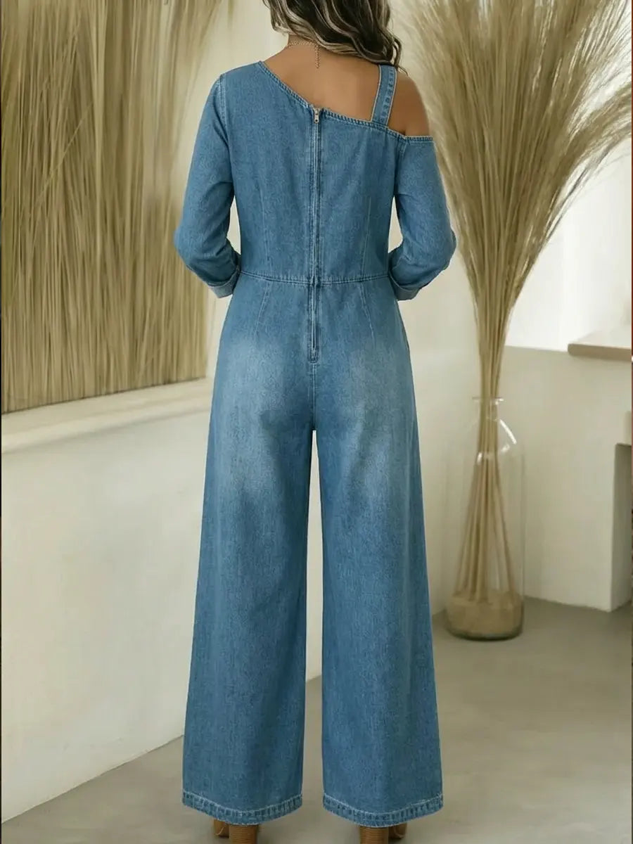 Lyrane – Denim-Jumpsuit mit Bardot-Ausschnitt