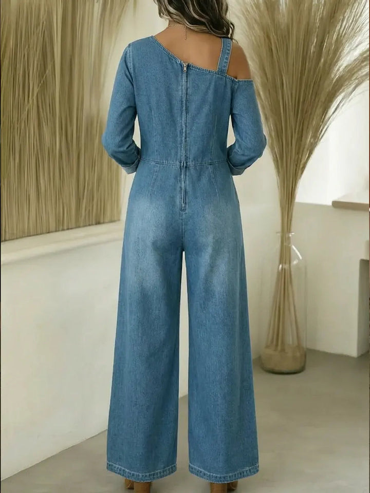 Lyrane – Denim-Jumpsuit mit Bardot-Ausschnitt