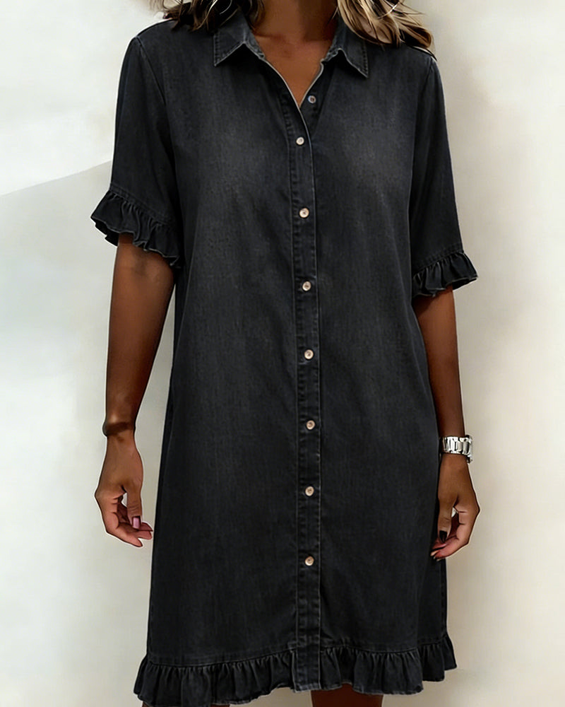 Kiraya – Rüschenärmel-Denimkleid