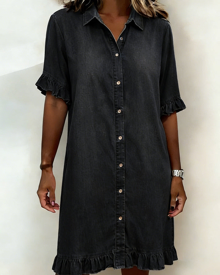 Kiraya – Rüschenärmel-Denimkleid