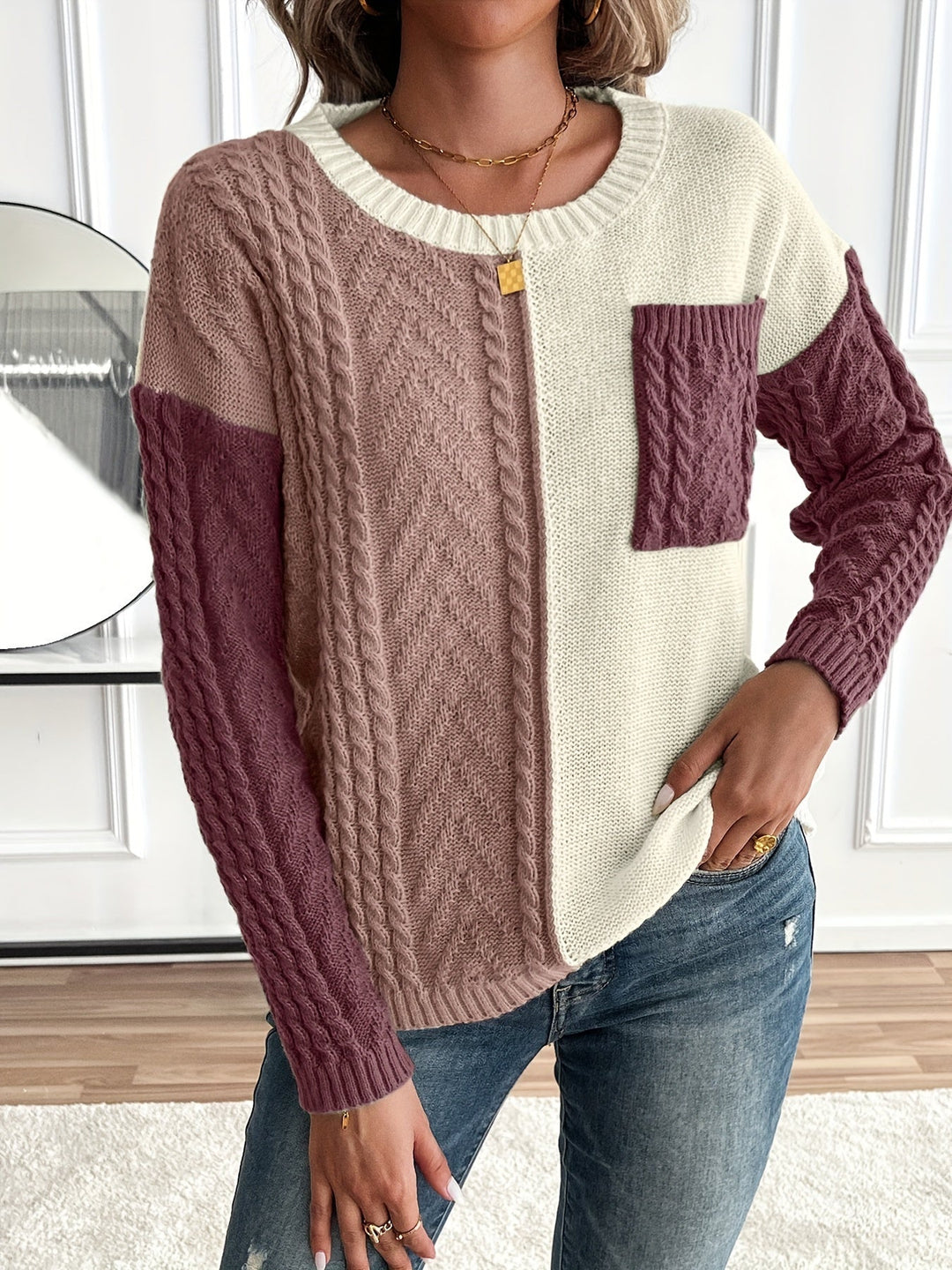 Nireva – Farbblock-Strickpullover