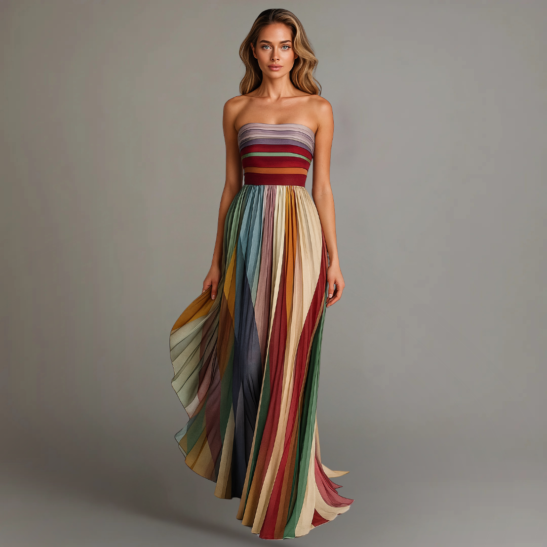 Velira – Farbblock-Chiffon-Maxikleid