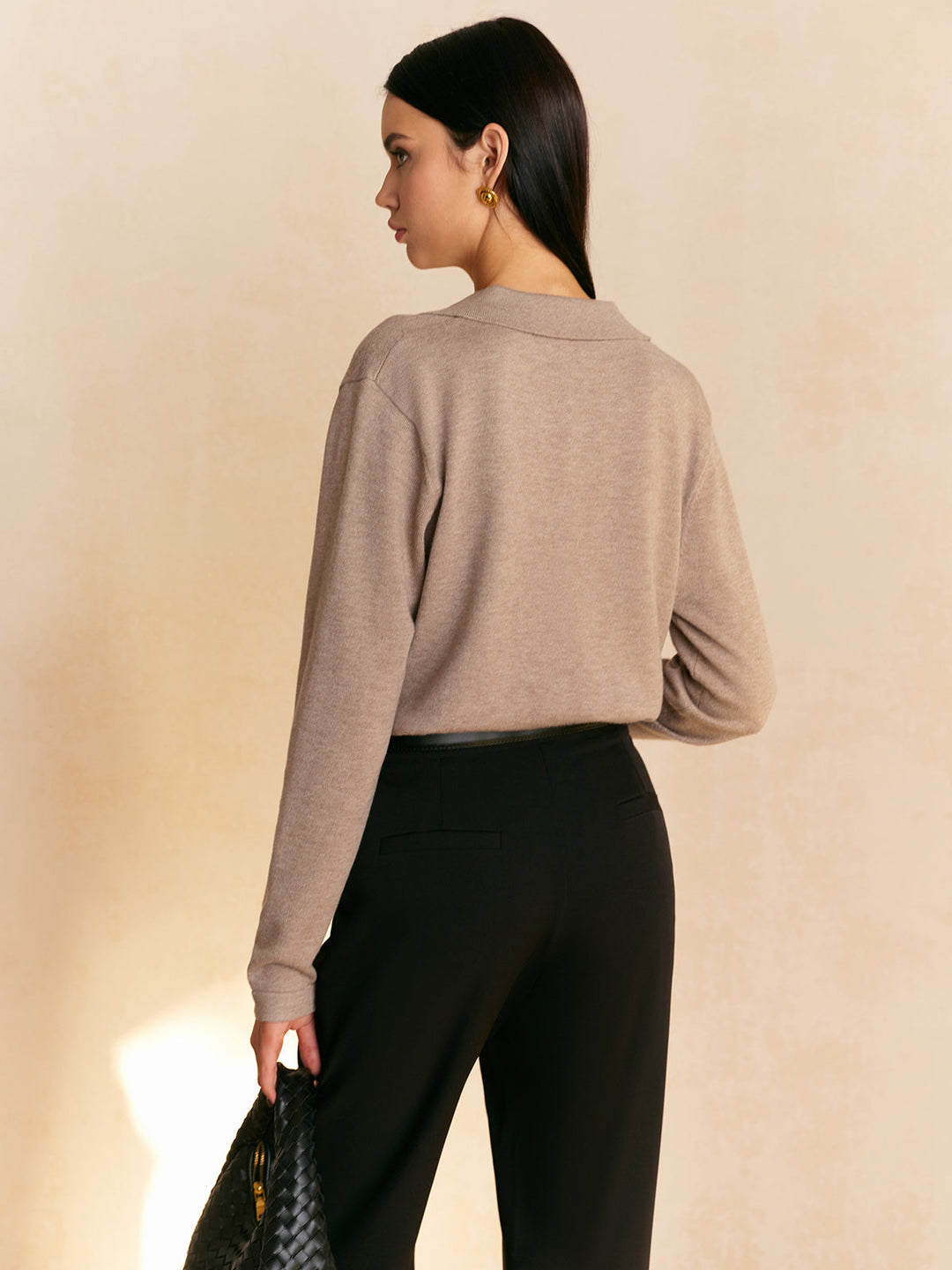 Elyra – Polo mit V-Ausschnitt, Feinstrick-Pullover