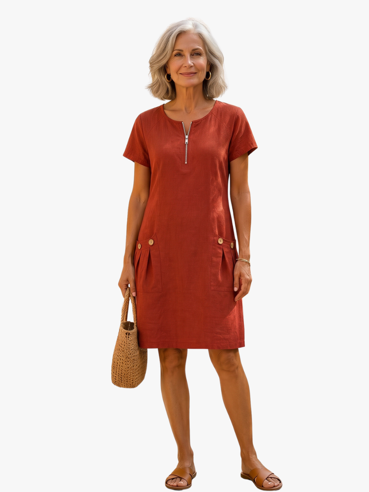 Velira – Midi-Kleid aus Baumwollmischung mit Knopfleiste