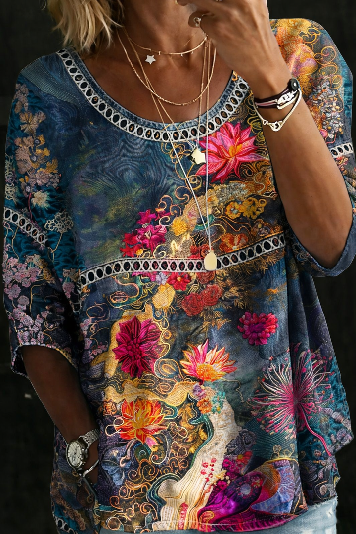 Nivara – Blumenmuster-Denimhemd