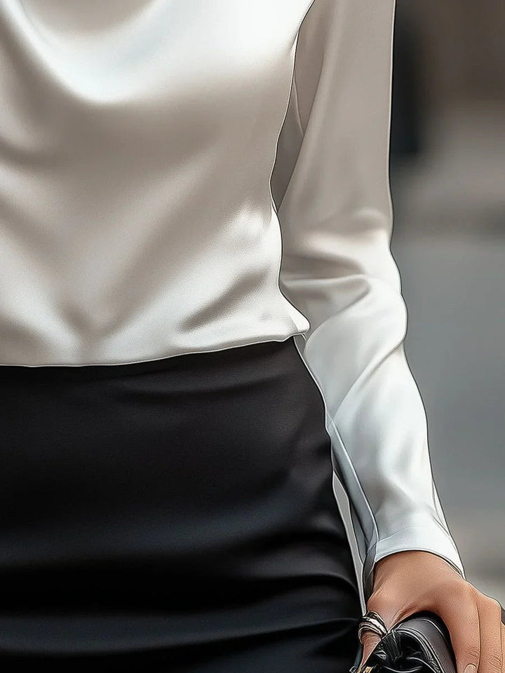 Drapierte Satinbluse mit Kragen