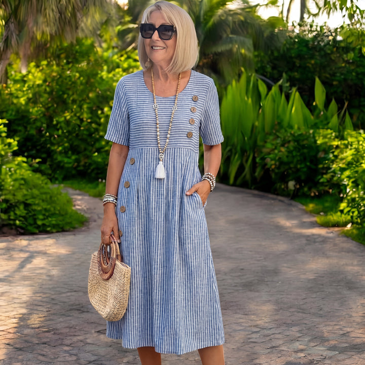 Tivora – gestreiftes Midikleid mit Knopfleiste