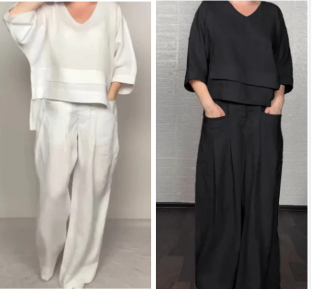 Virela – asymmetrisch gesäumtes Baumwoll-Leinen-Set