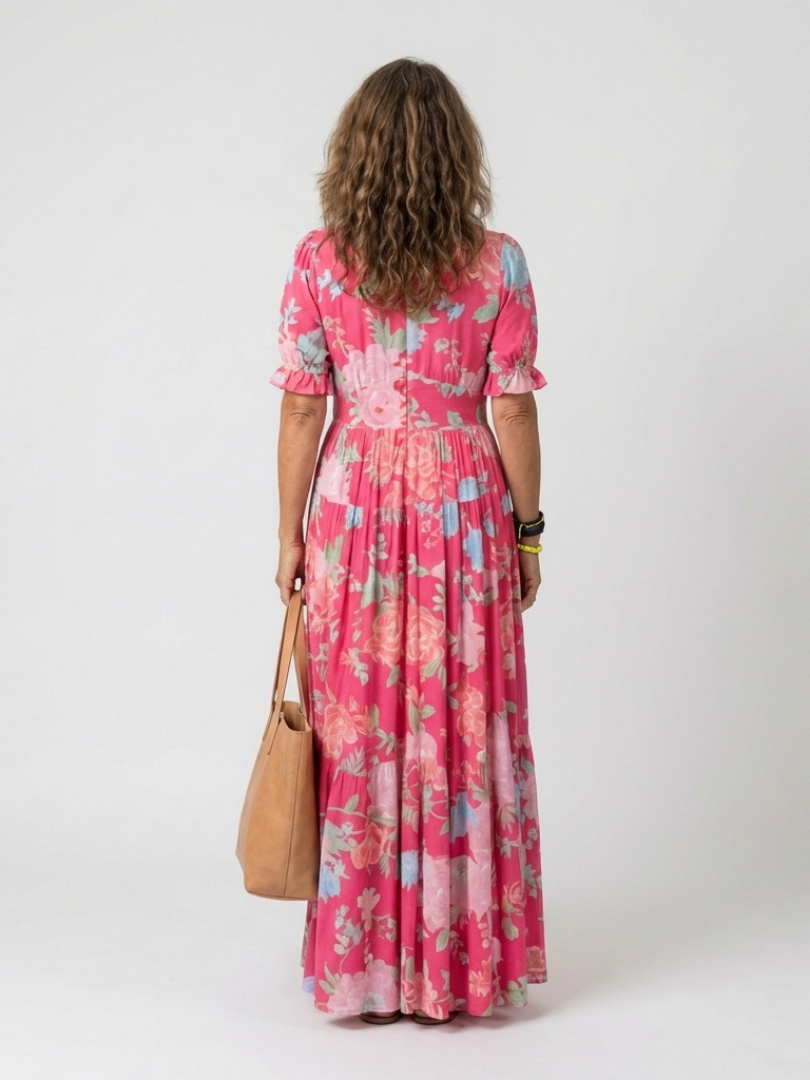 Nolira – V-Ausschnitt Blumendruck Midi-Kleid