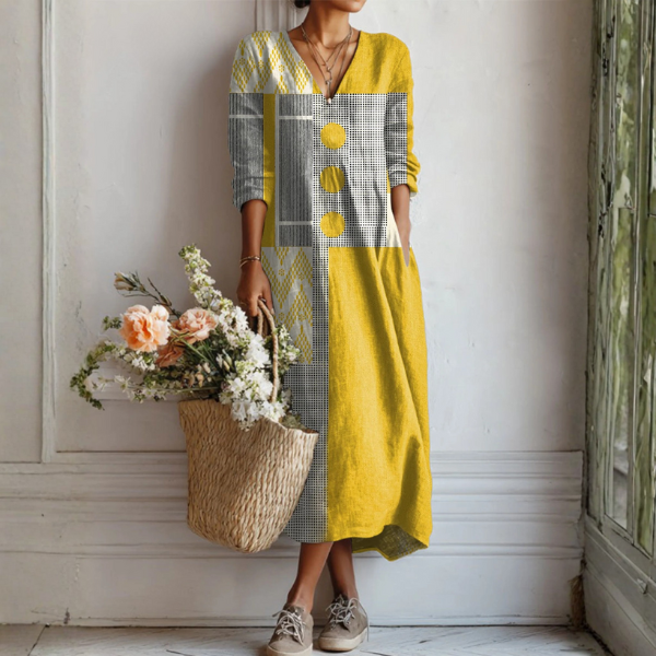 Renara – abstrakt geometrisch bedrucktes Leinenkleid
