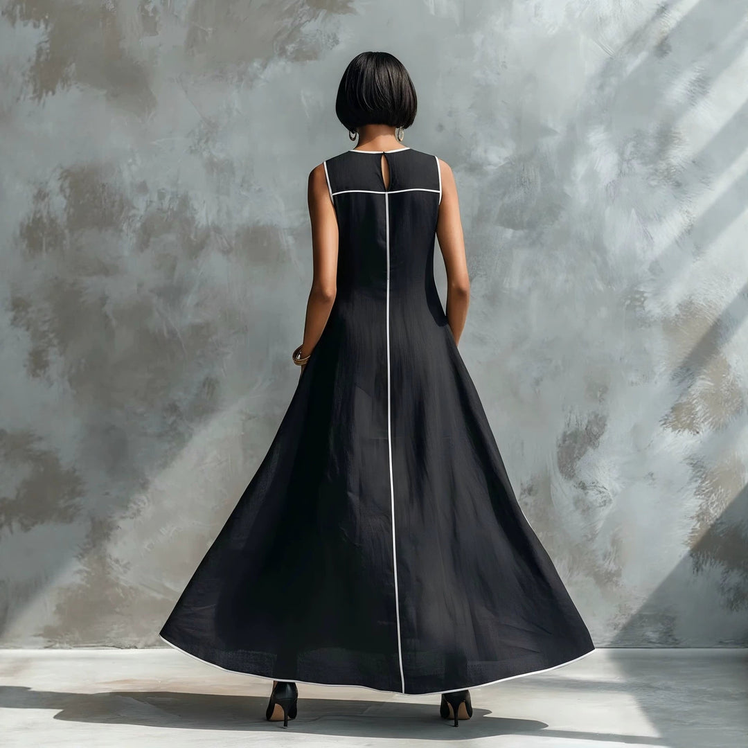 Veyla – mit Kontrastpaspelierung, aus Leinenmischung, Maxikleid
