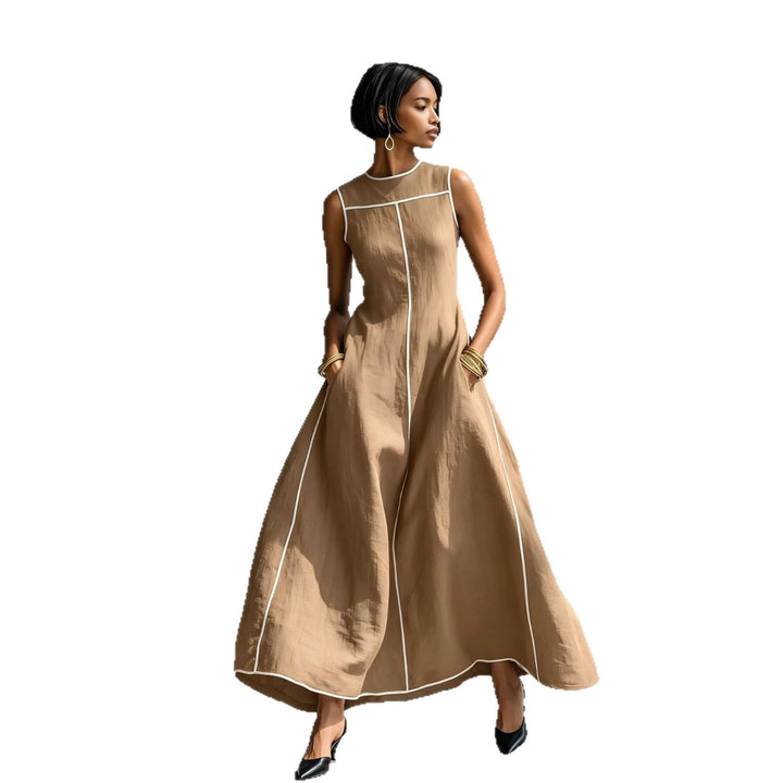 Veyla – mit Kontrastpaspelierung, aus Leinenmischung, Maxikleid