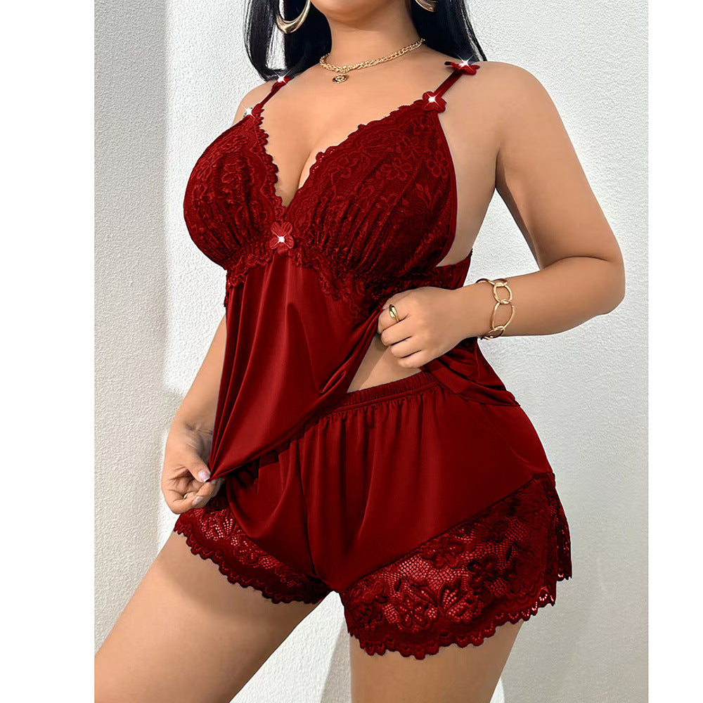 Virela – Spitzen-Babydoll-Set mit verstellbaren Trägern