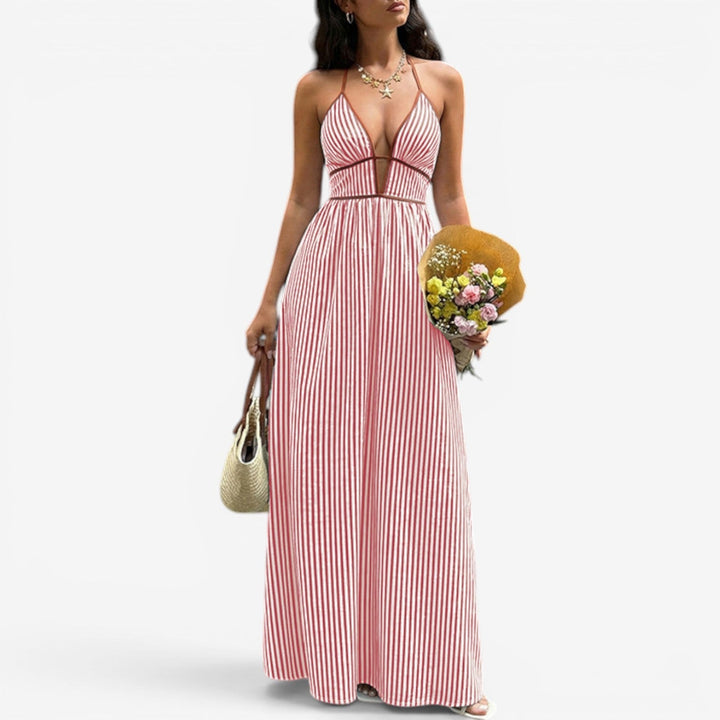 Arlise – Neckholder-Maxikleid mit tiefem Ausschnitt und vertikalen Streifen
