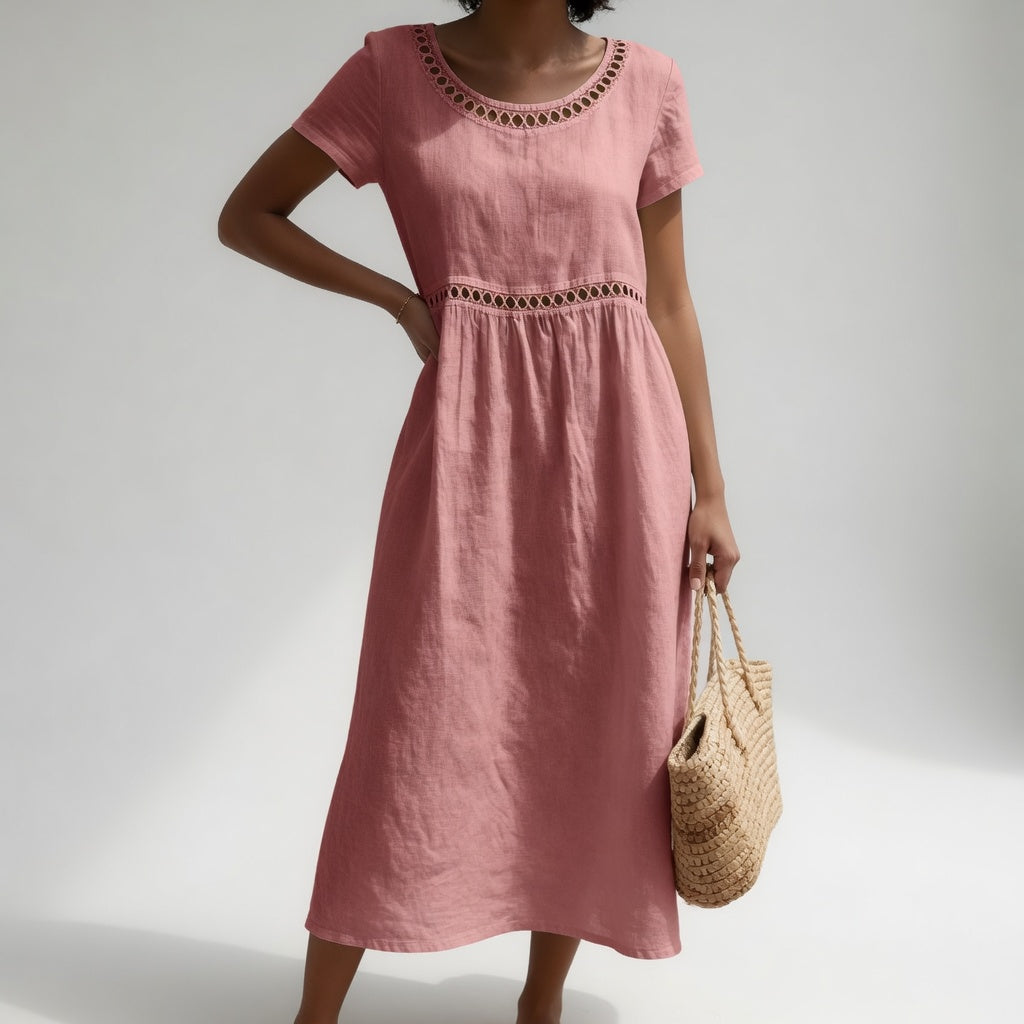 Orlise – Besticktes Baumwollkleid mit Ausschnitt