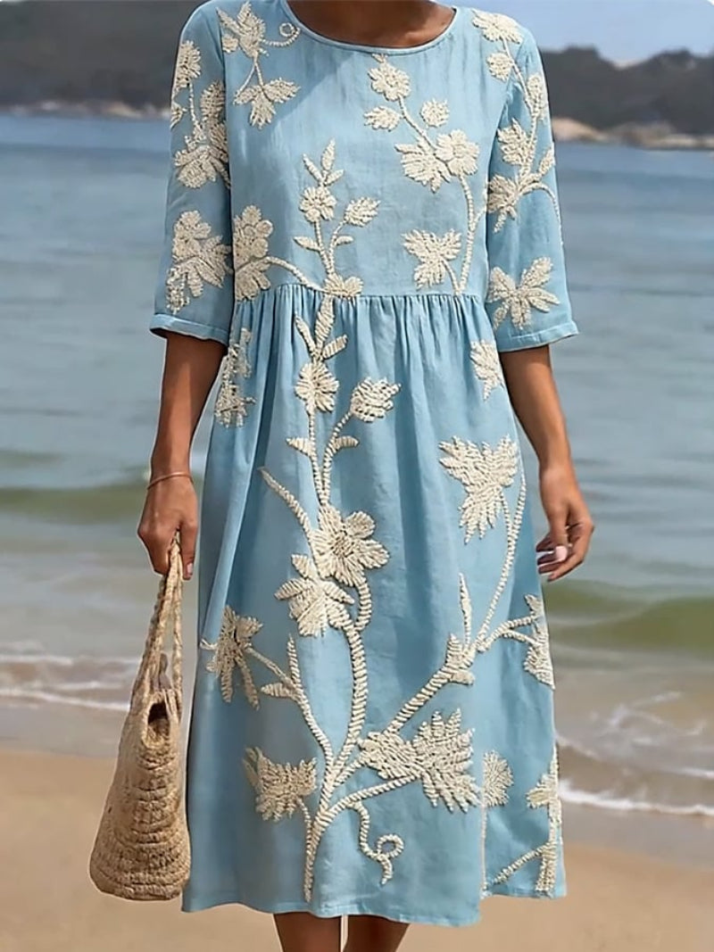 Mevara – Floraler Druck, einfache Webart, Kleid