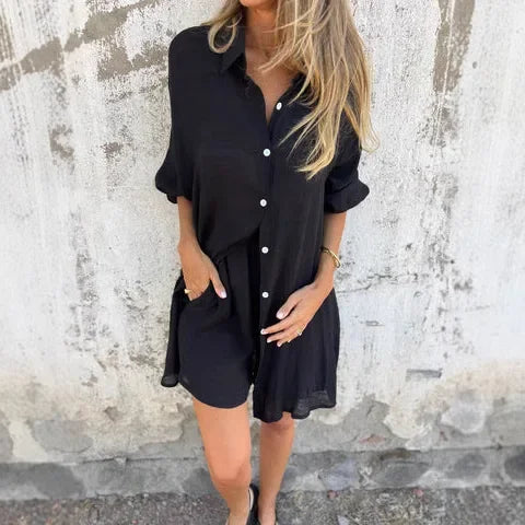 Soreva – Crinkle-Gewebe-Set aus Bluse und Shorts