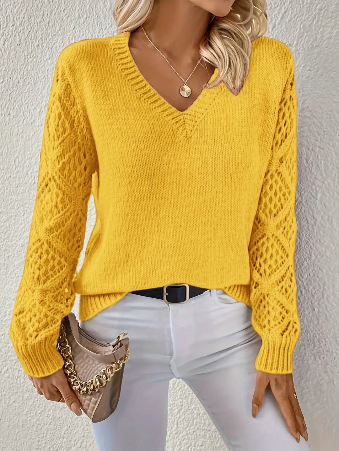Nalise – V-Ausschnitt Jersey-Strickpullover