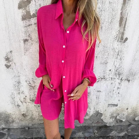 Soreva – Crinkle-Gewebe-Set aus Bluse und Shorts