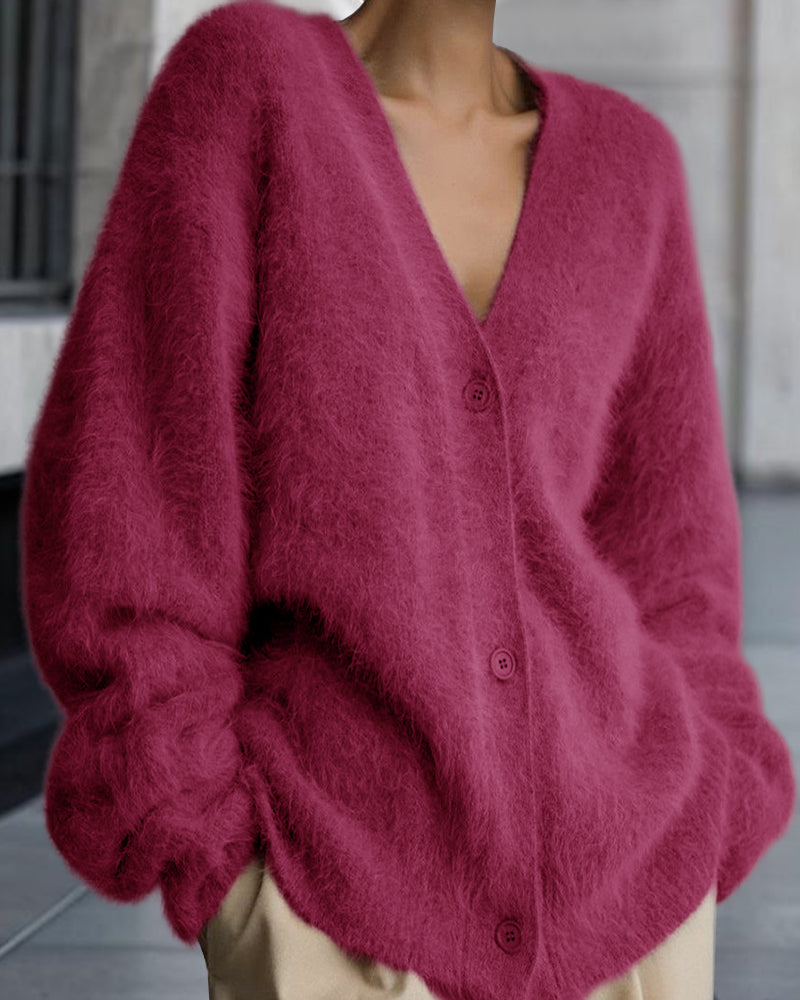 Vesina – Flauschstrickjacke mit überschnittenen Schultern