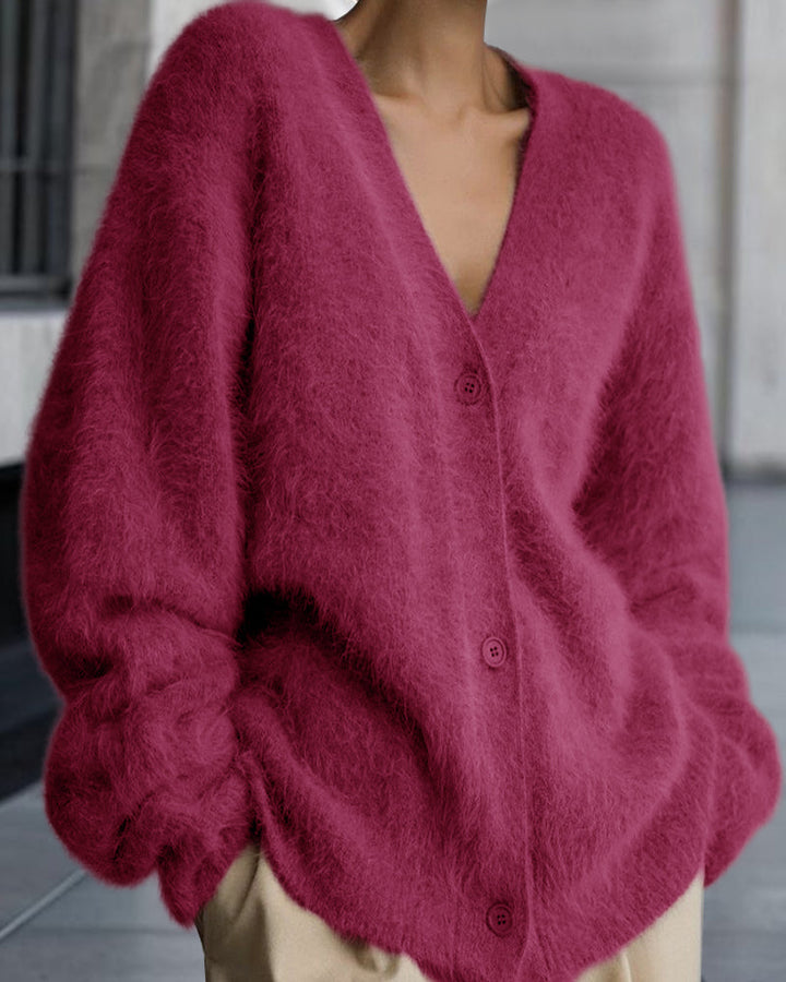 Vesina – Flauschstrickjacke mit überschnittenen Schultern