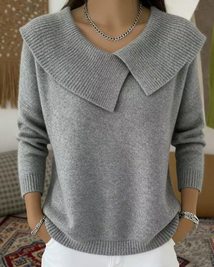 Luniva – Asymmetrischer Rippstrick-Pullover mit Reverskragen
